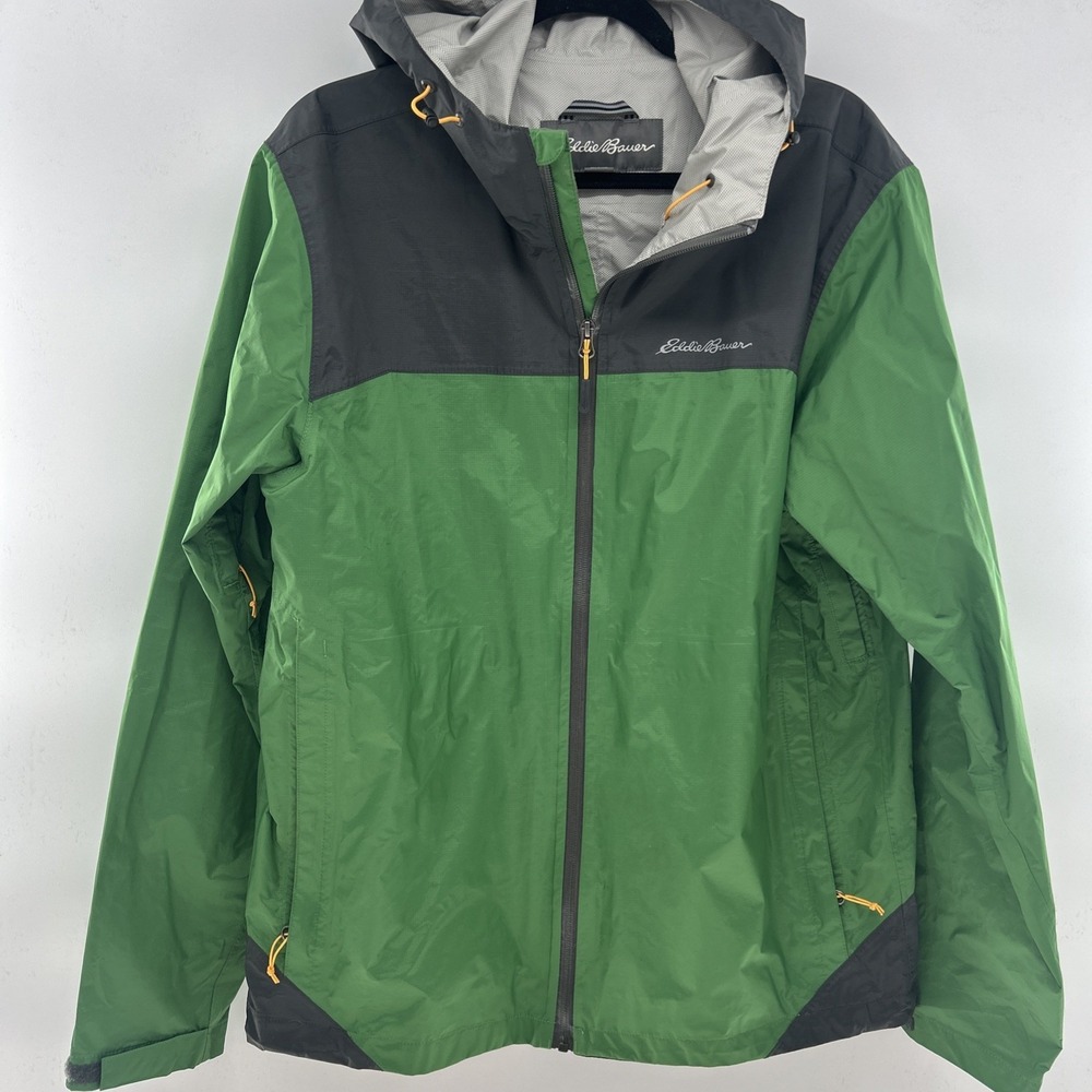 Eddie Bauer Men's Medium Green Hooded Rain Jacket Full Zip Hooded St Patrick